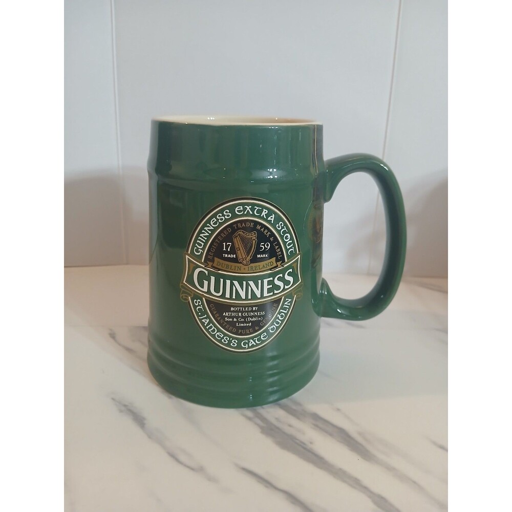 Guinness & Co. Extra Stout Green Ceramic Beer Mug Stein Breweriana Theme